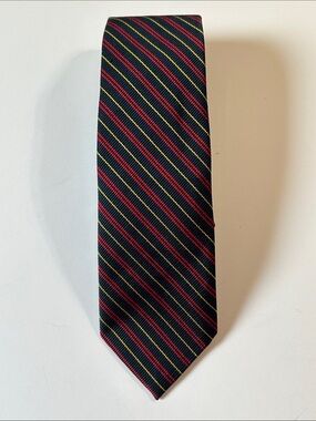 Vintage Chaps by Ralph Lauren Navy Tie Red Yellow Diagonal Stripes silk poly